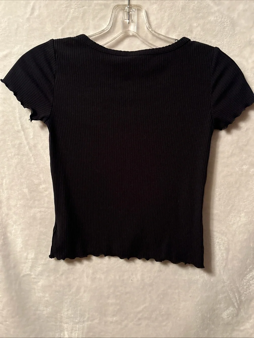 Old Navy Black Ribbed Short Sleeve Button-Front Tee Top